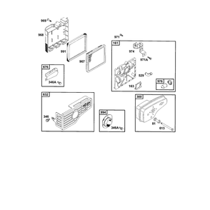 Base-Air Cleaner/Muffler Guard Diagram and Parts List for 12E800TO12E899  Briggs and Stratton Engine